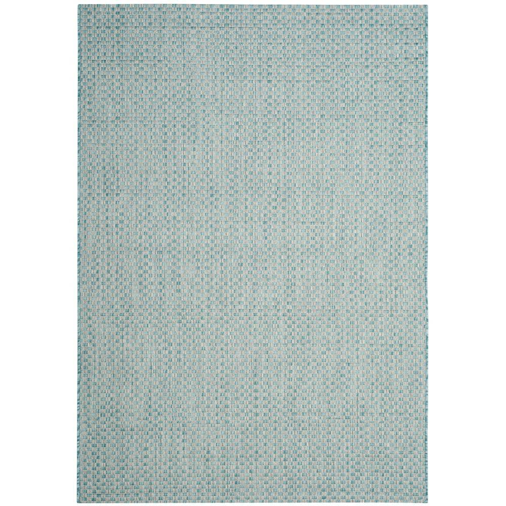 SAFAVIEH Courtyard Blair Checkered Indoor/Outdoor Area Rug, Light Blue/Light Grey, 5'3" x 7'7"