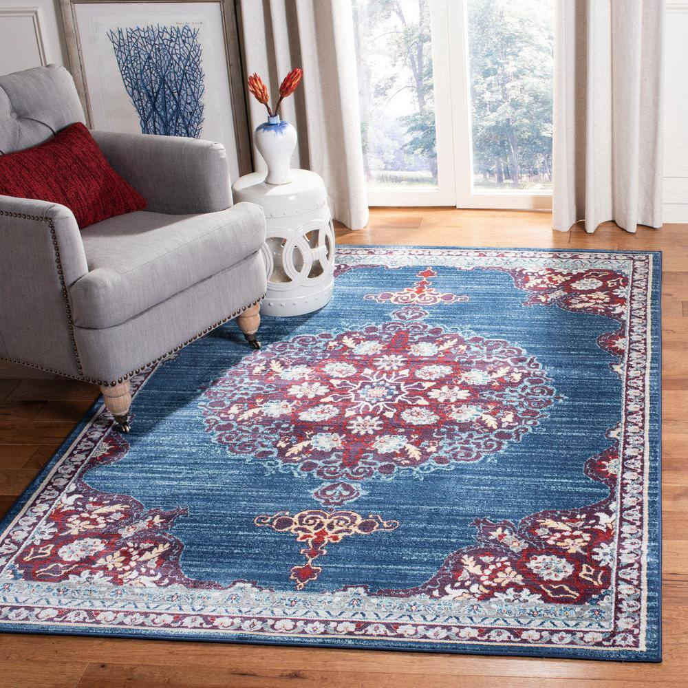 SAFAVIEH Brentwood Harland Floral Bordered Area Rug, 6' x 9', Navy/Burgundy