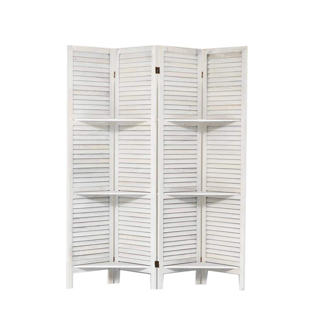 Dovelina 4 Panel Room Divider with Shelves, 5.6Ft Portable Wood Room Partitions, White