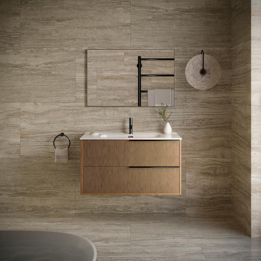 Demeter Art Black 40 in. W x 18.1 in. D x 22.8 in. H Deco Wall Mounted Vanity with Single Sink and White Ceramic Top