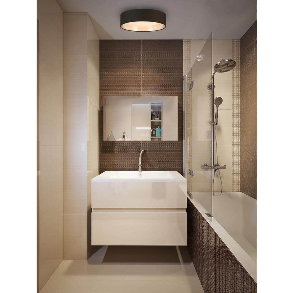 Orme - 16" LED Flush Mount Ceiling Lighting - Black Exterior/Gold Interior Fabric Shade with Acrylic Diffuser