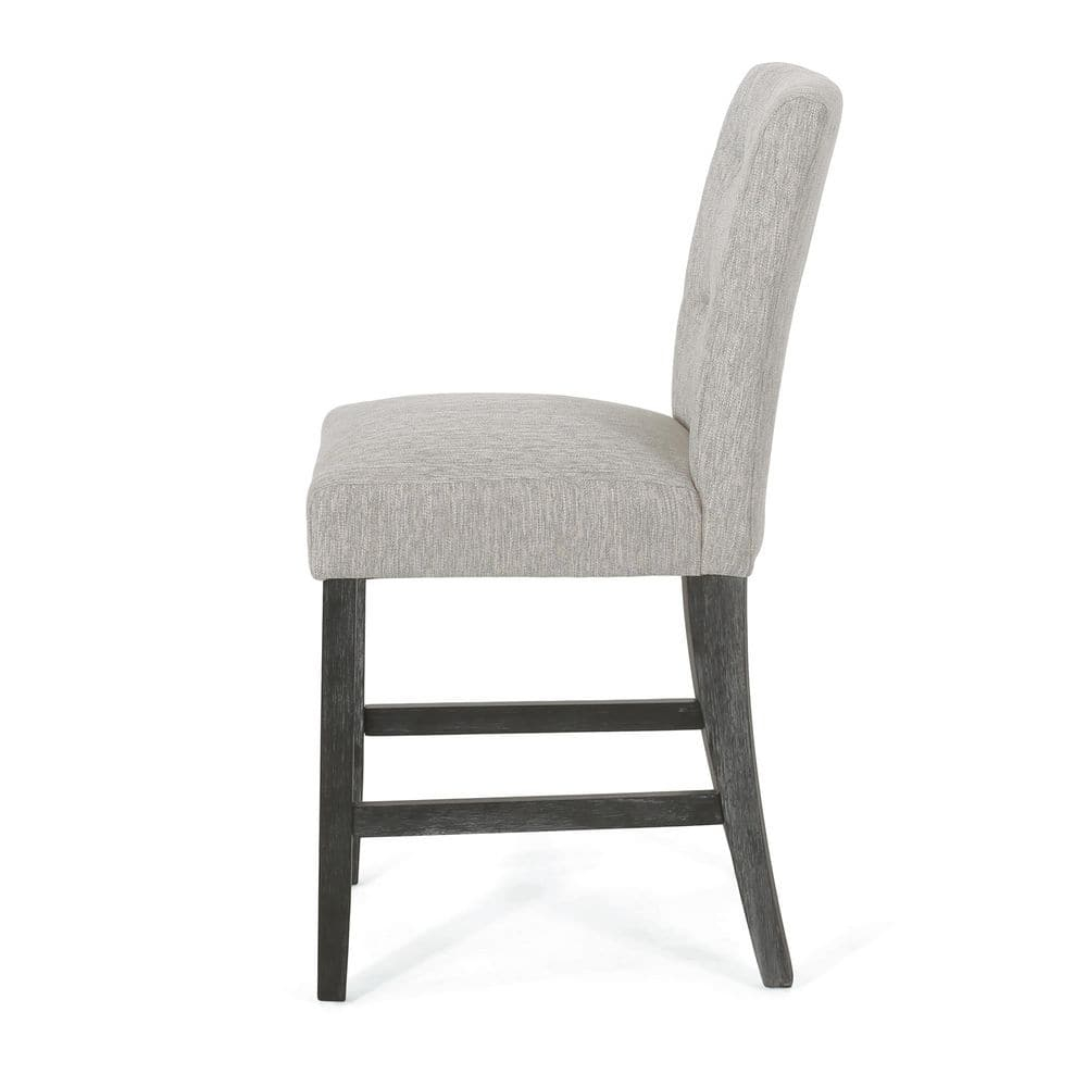 Noble House Darke Fabric Button Tufted Counter Stools, Set of 2, Light Gray and Gray