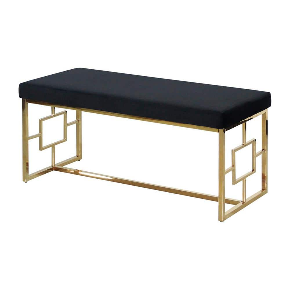 Best Master Velvet and Stainless Steel Bench in Black and Gold
