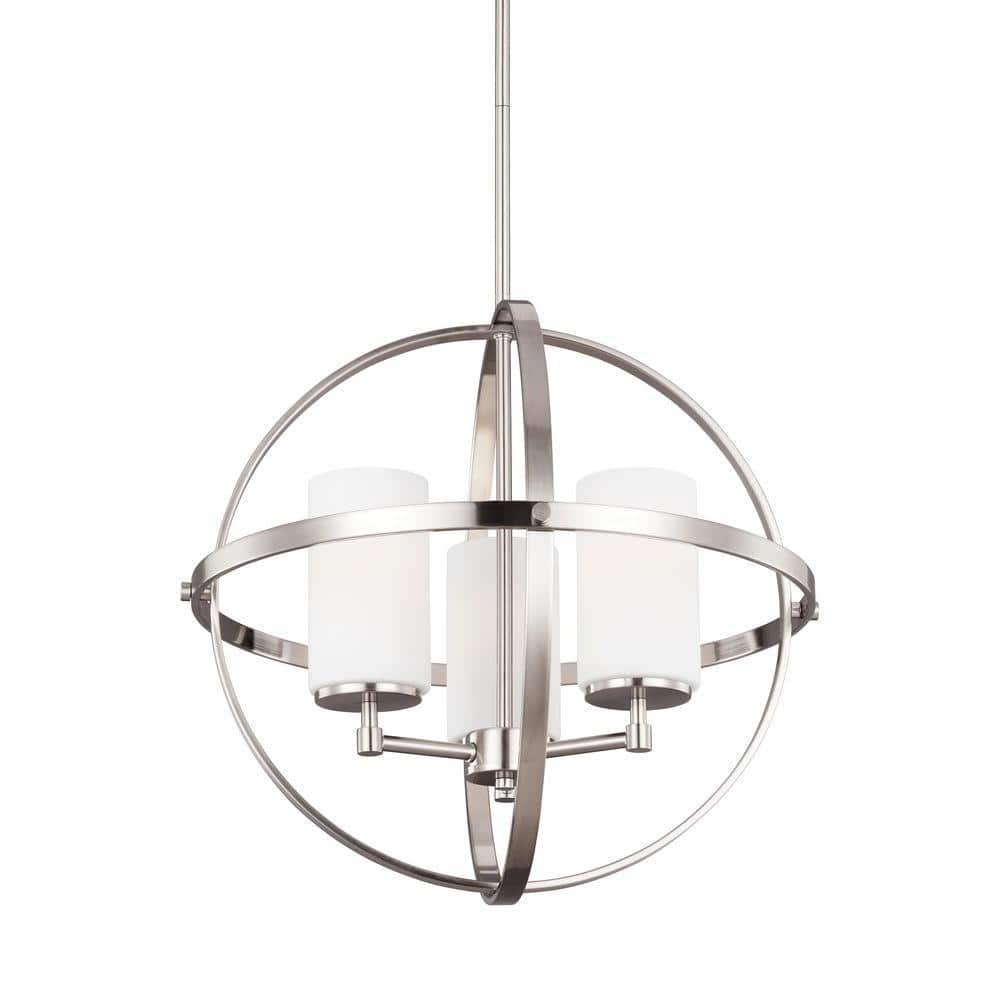 Sea Gull 3124603-962 Sea Gull Lighting Alturas Three-Light Chandelier with Etched White Inside Glass Shades, 10" x 19" x 18.75", Brushed Nickel Finish