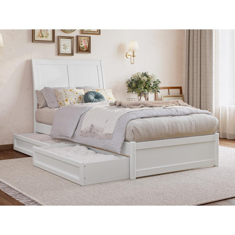 AFI, Andorra Twin XL Platform Bed with Panel Footboard and Storage Drawers, White
