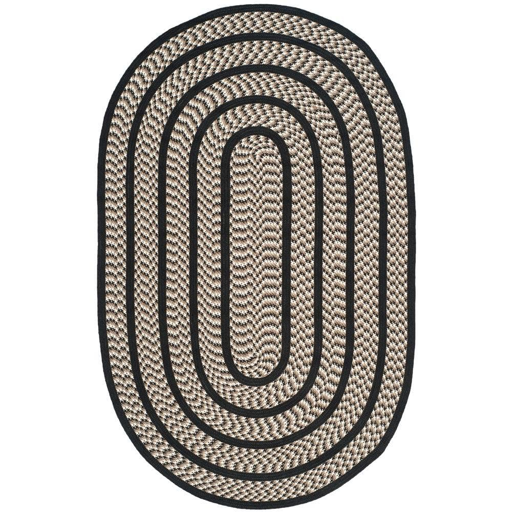 SAFAVIEH Braided Tanisha Bordered Reversible Area Rug, Ivory/Black, 3' x 5' Oval