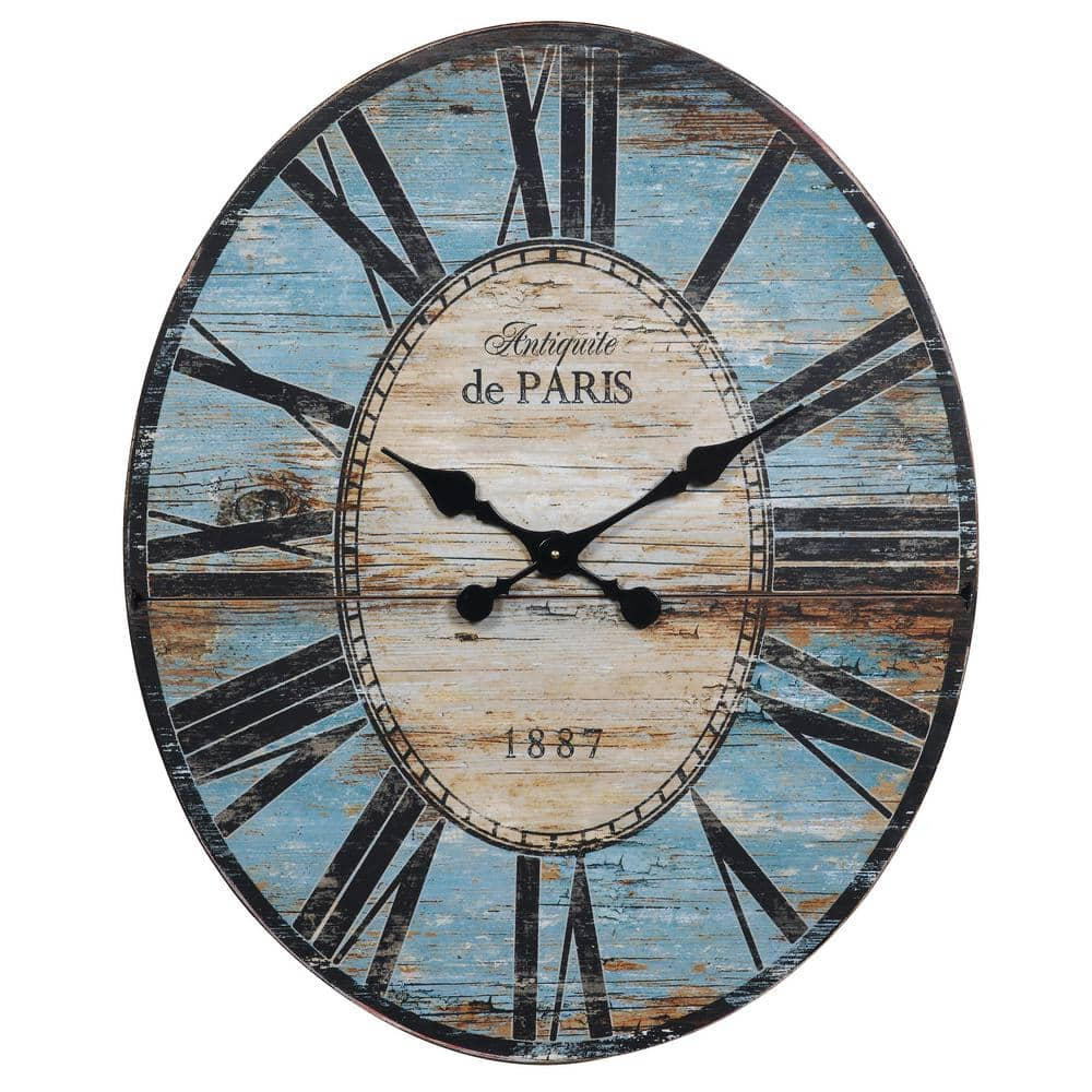 Woven Paths 29" Oval Turquoise Wood Wall Clock