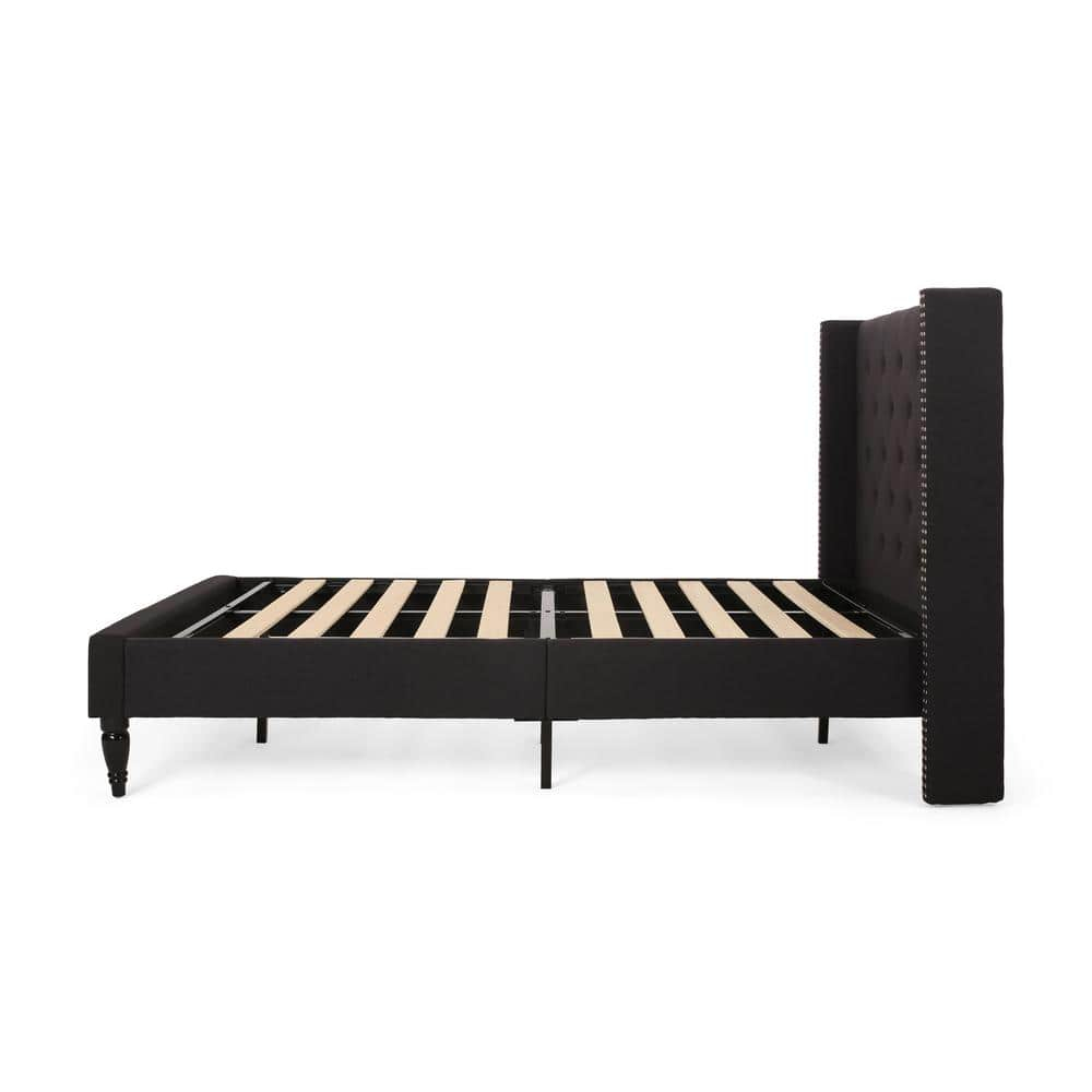 Noble House Liyam Queen-Sized Fabric Fully-Upholstered Traditional Bedframe, Black