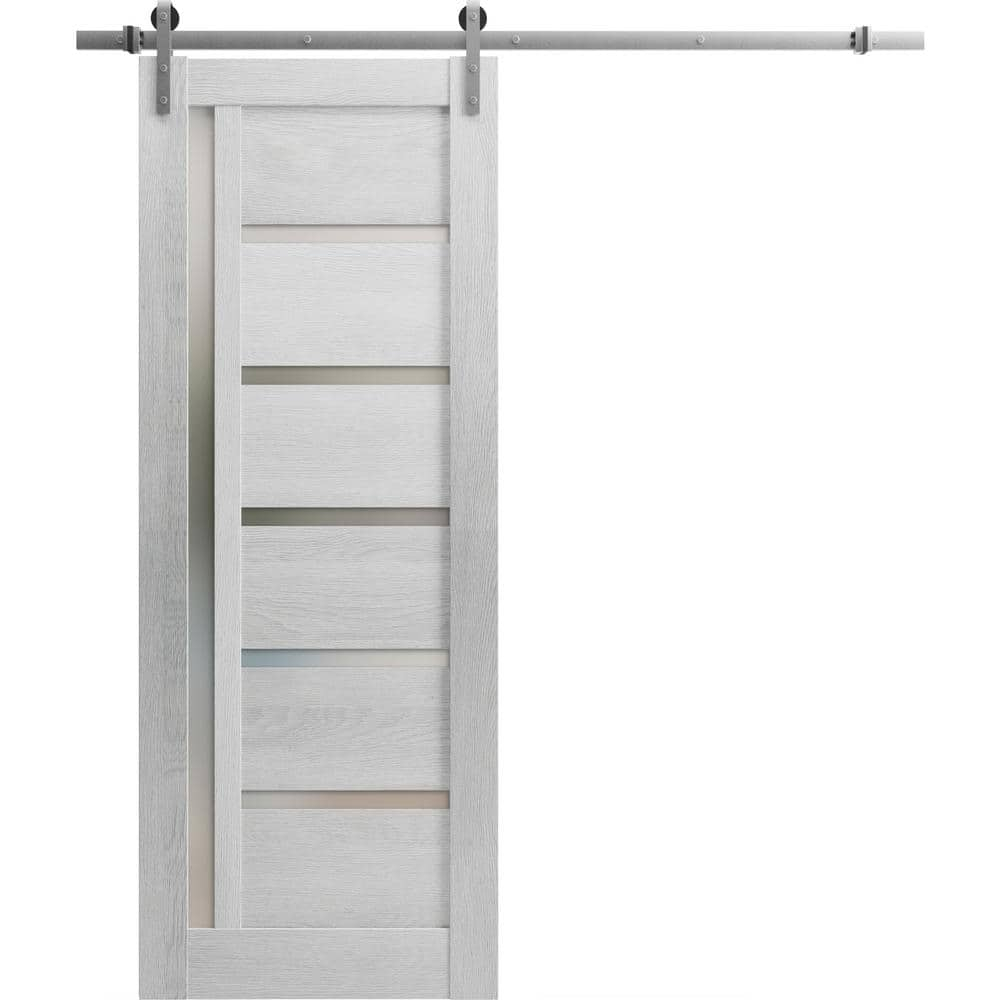 Sturdy Barn Door | Quadro 4088 Light Grey Oak | 6.6FT Rail Hangers Heavy Hardware Set | Solid Panel Interior Doors-18" x 80"-Silver Rail