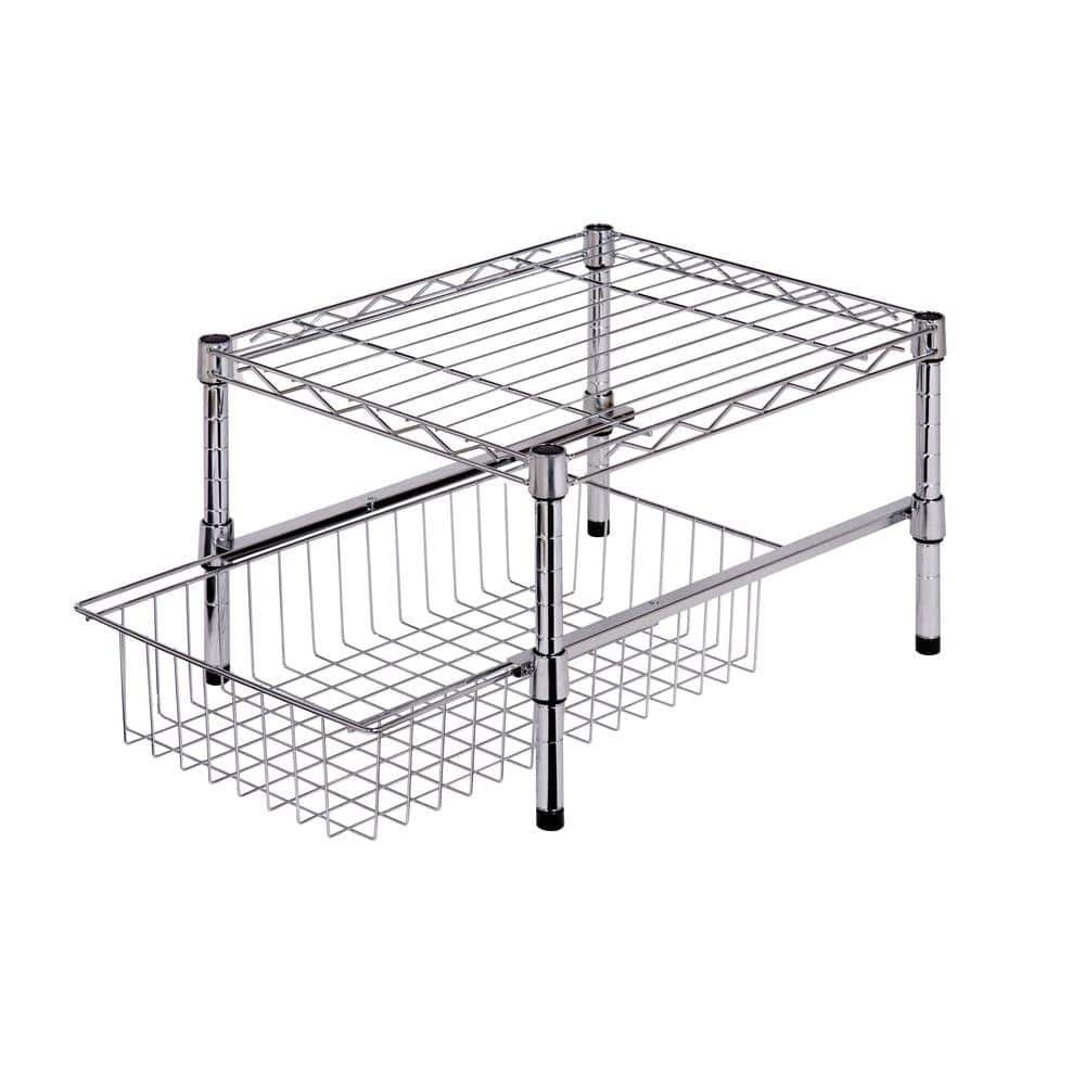 Honey-Can-Do Steel 2-Tier Stackable Adjustable Cabinet Organizer with Drawer, Chrome