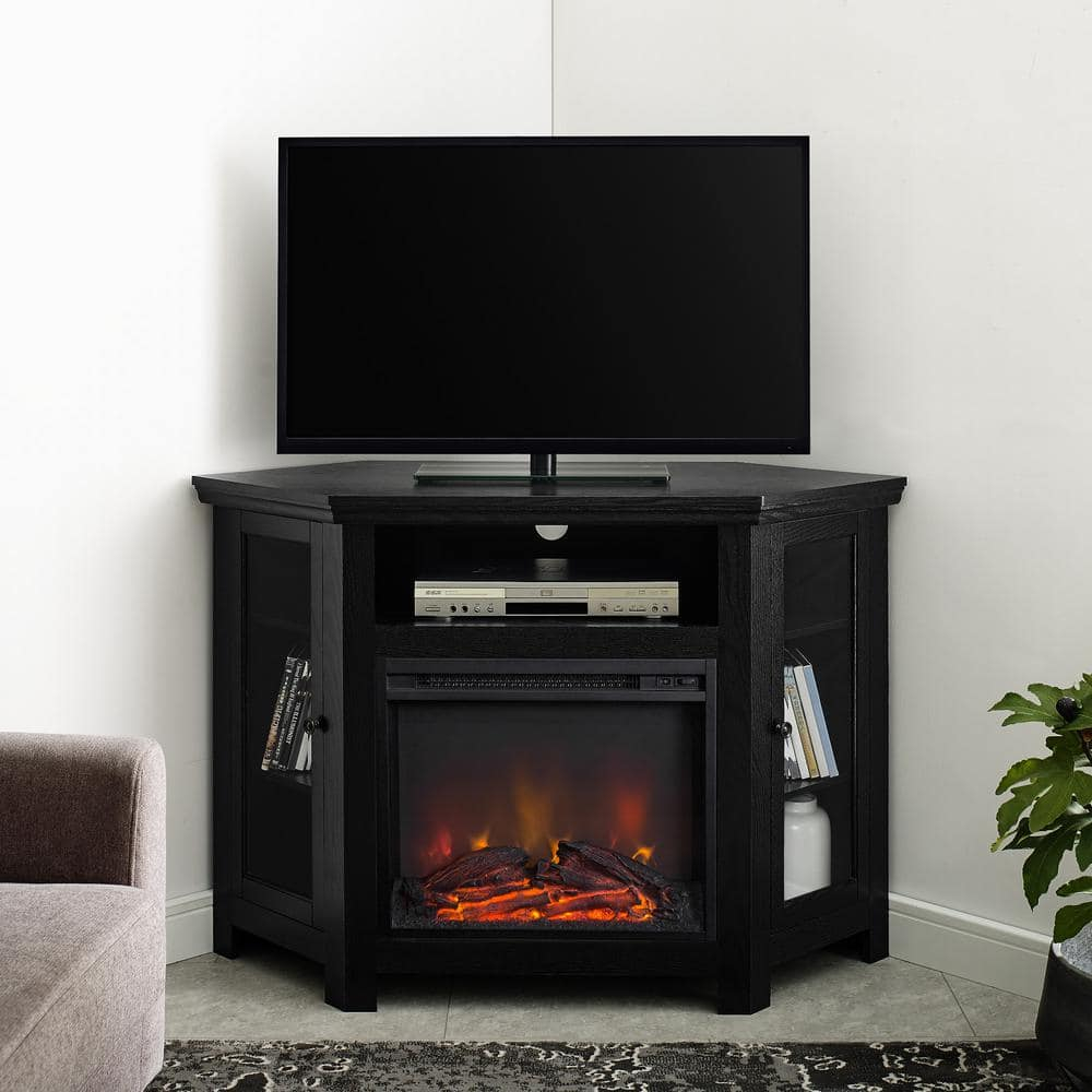 Walker Edison Black Corner Fireplace TV Stand for TVs Up to 50"