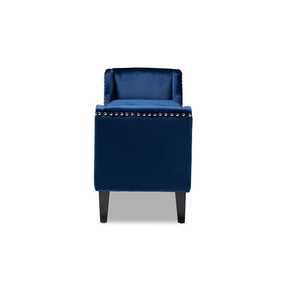 Perret Modern and Contemporary Royal Blue Velvet Fabric Upholstered Espresso Finished Wood Bench