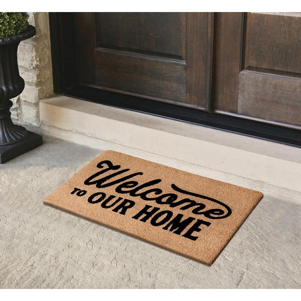 A1HC Natural Coir Flocked Doormat with Heavy Duty Non-Slip PVC Backing Easy to Clean, Fade Resistant, Pet Friendly Outdoor Welcome Mat, Low-Profile Durable Doormat