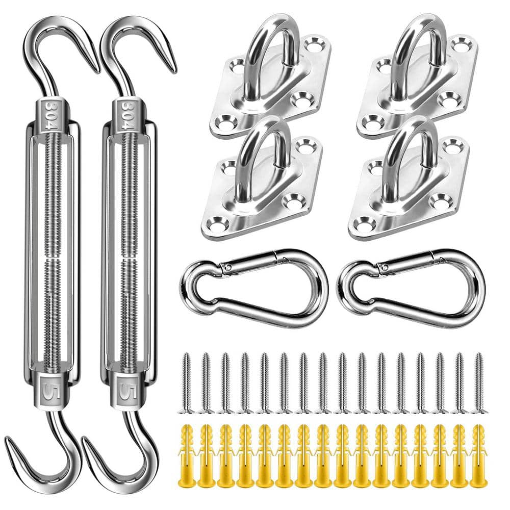 FZENeast Shade Sail Hardware Kit, 5 Inch Super Heavy Duty 304 Marine Grade Stainless Steel Sun Shade Hardware Kit for Triangle/Rectangle/Square Sun Shade Sails Installation (40 PCS)