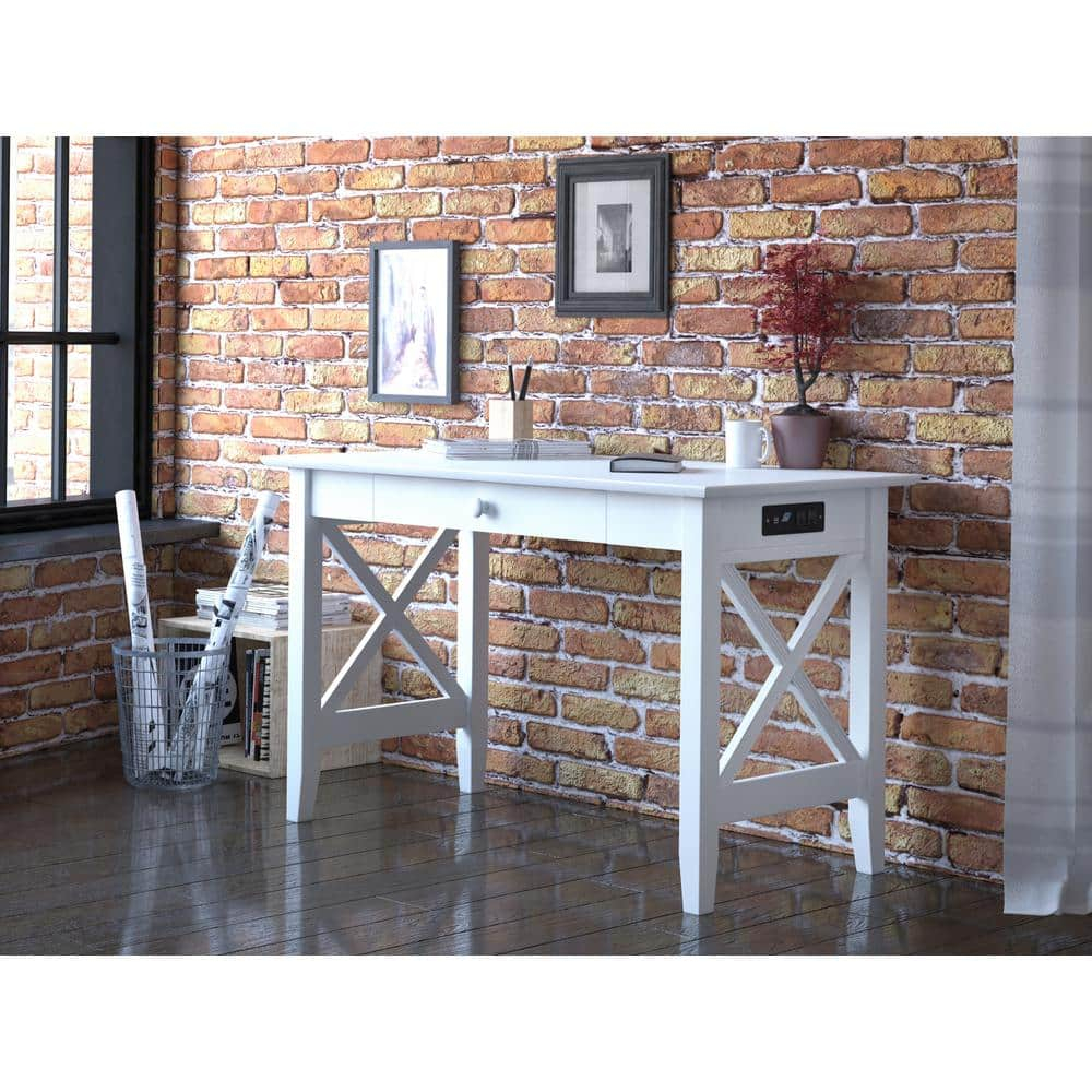 Lexi Desk with Drawer and Charging Station in White