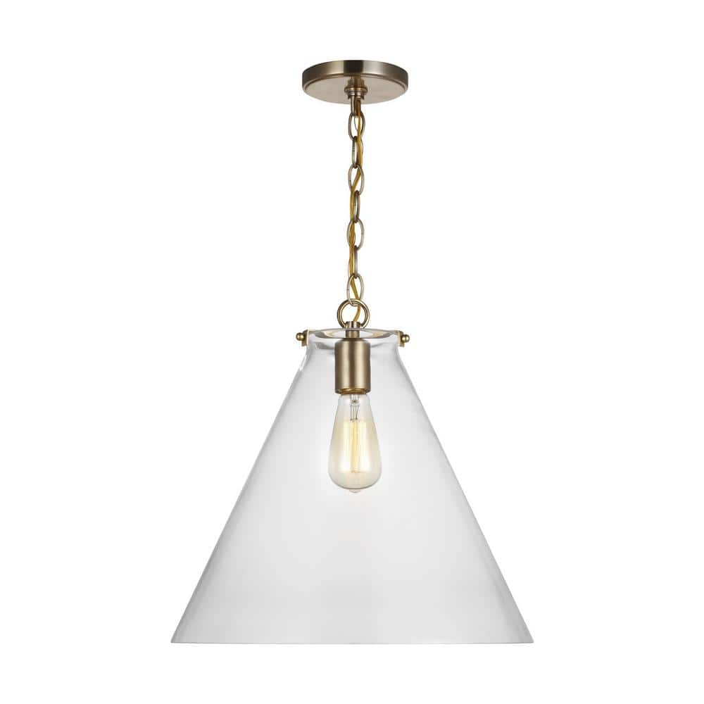 Kate Satin Brass Cone Pendant with Clear Glass Shade