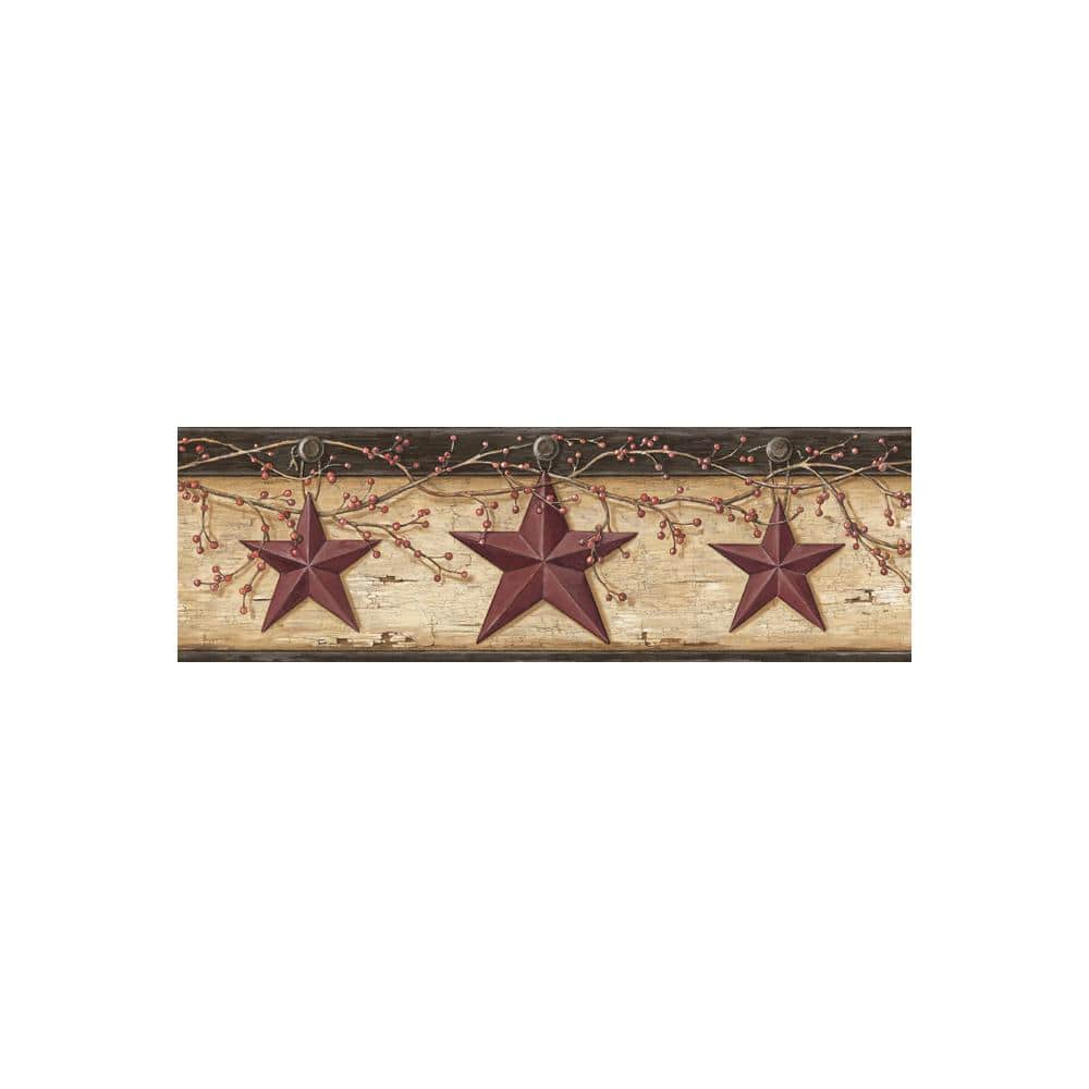 Chesapeake PUR44603B Ennis Wheat Rustic Barn Star Wallpaper Border