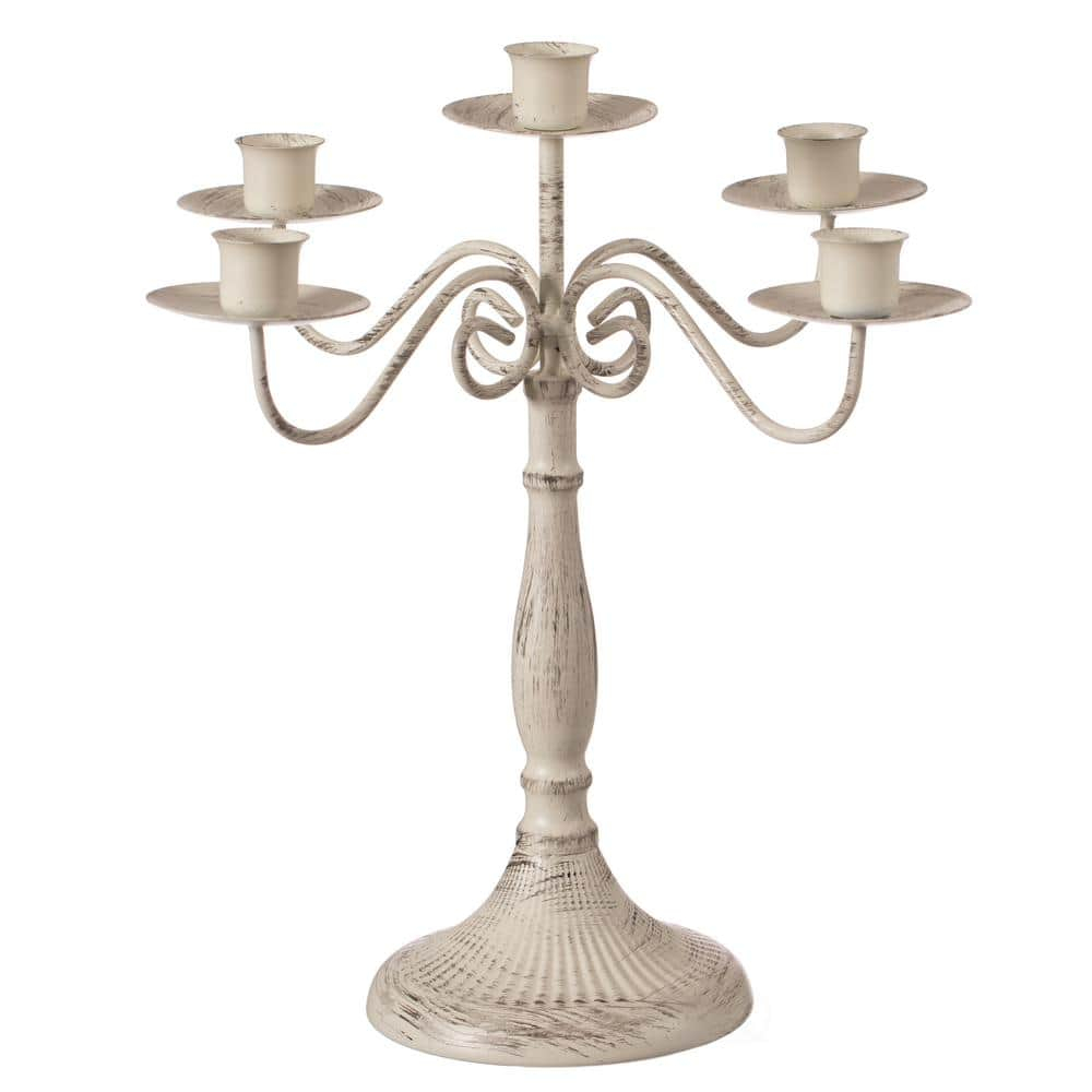 Antique 12 Distressed 5 Arm Metal Candelabra for Dining Room, Entryway, Kitchen and Vanity