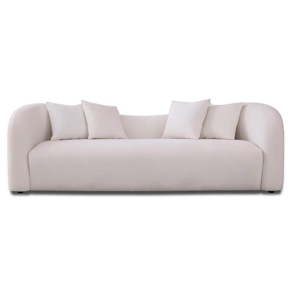White Microfiber Mid-Century Modern Tight Back Sofa