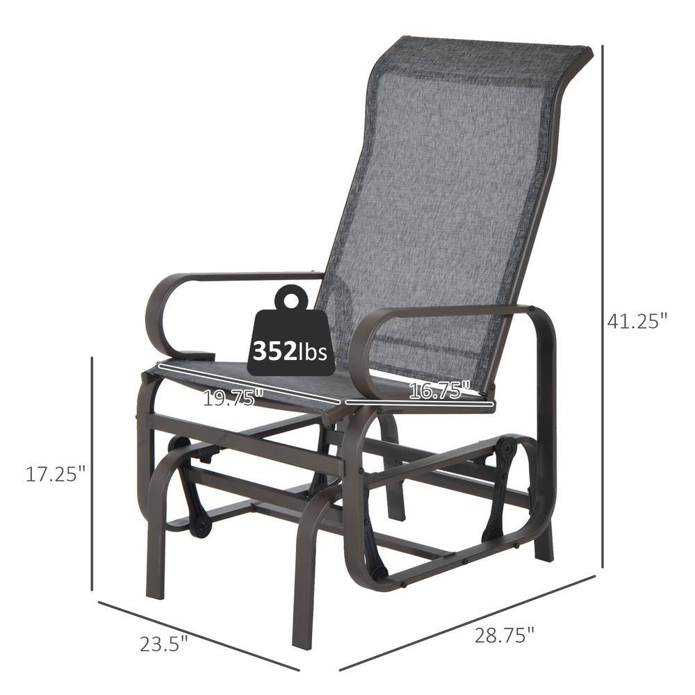 Gray Steel Outdoor Patio Glider Chair with Brown Frame