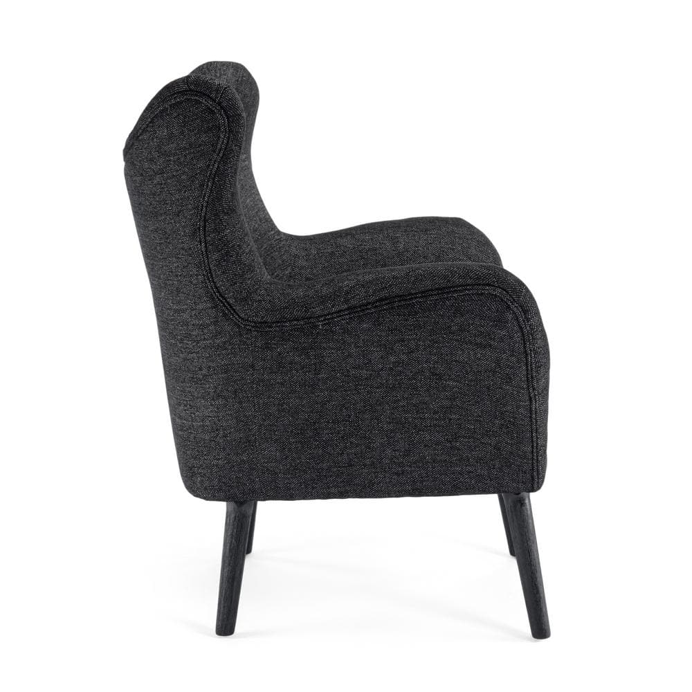 Noble House Edenbrook Fabric Wingback Club Chair, Black Textured Tweed and Black
