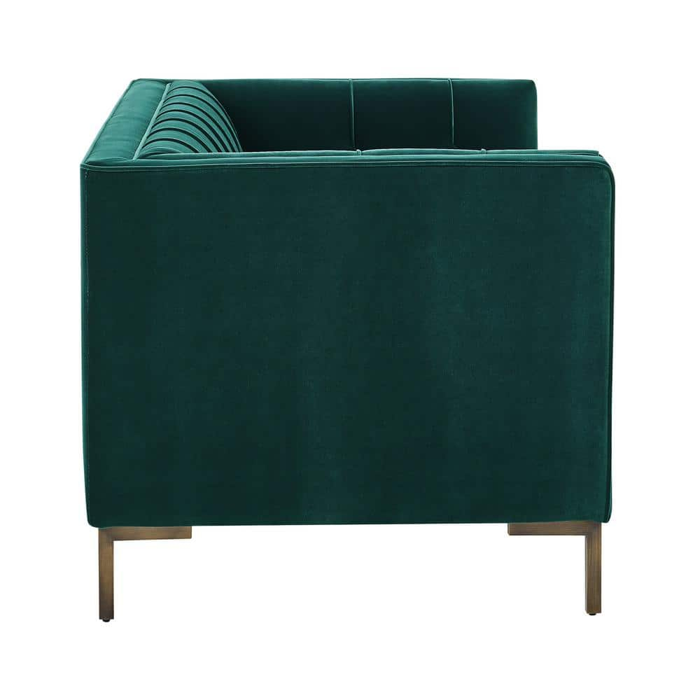 Isaac 84" Green Velvet Tufted Tuxedo Arm Sofa