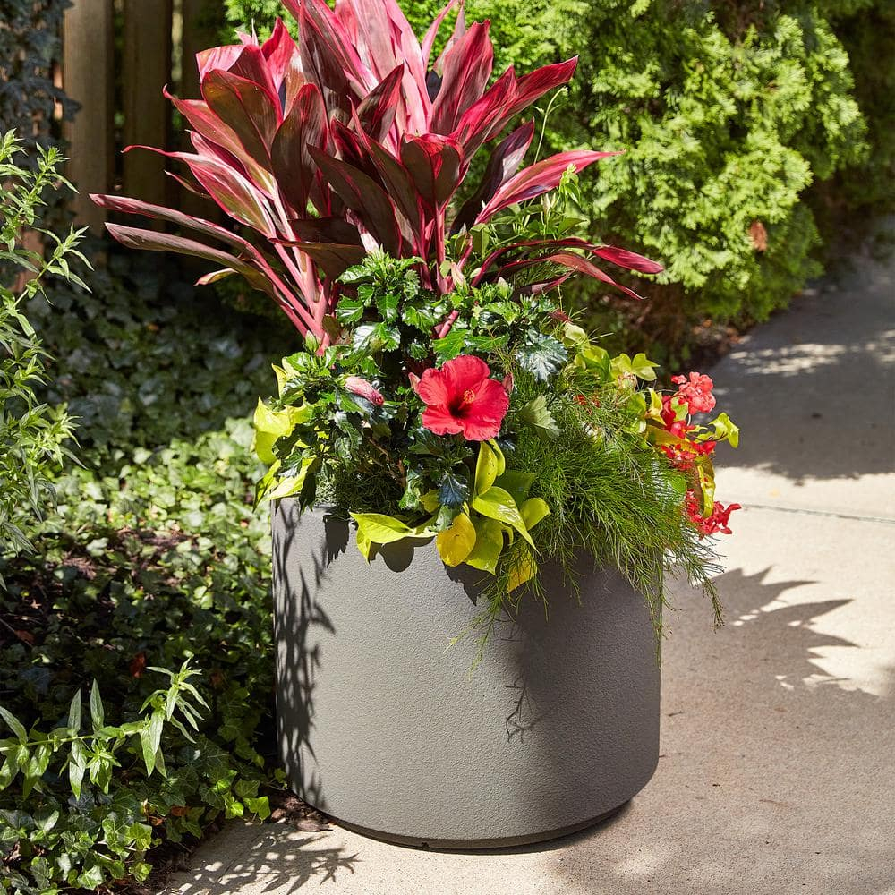 PolyStone Planters Round 19-in H x Brown Mixed/Composite Outdoor Planter