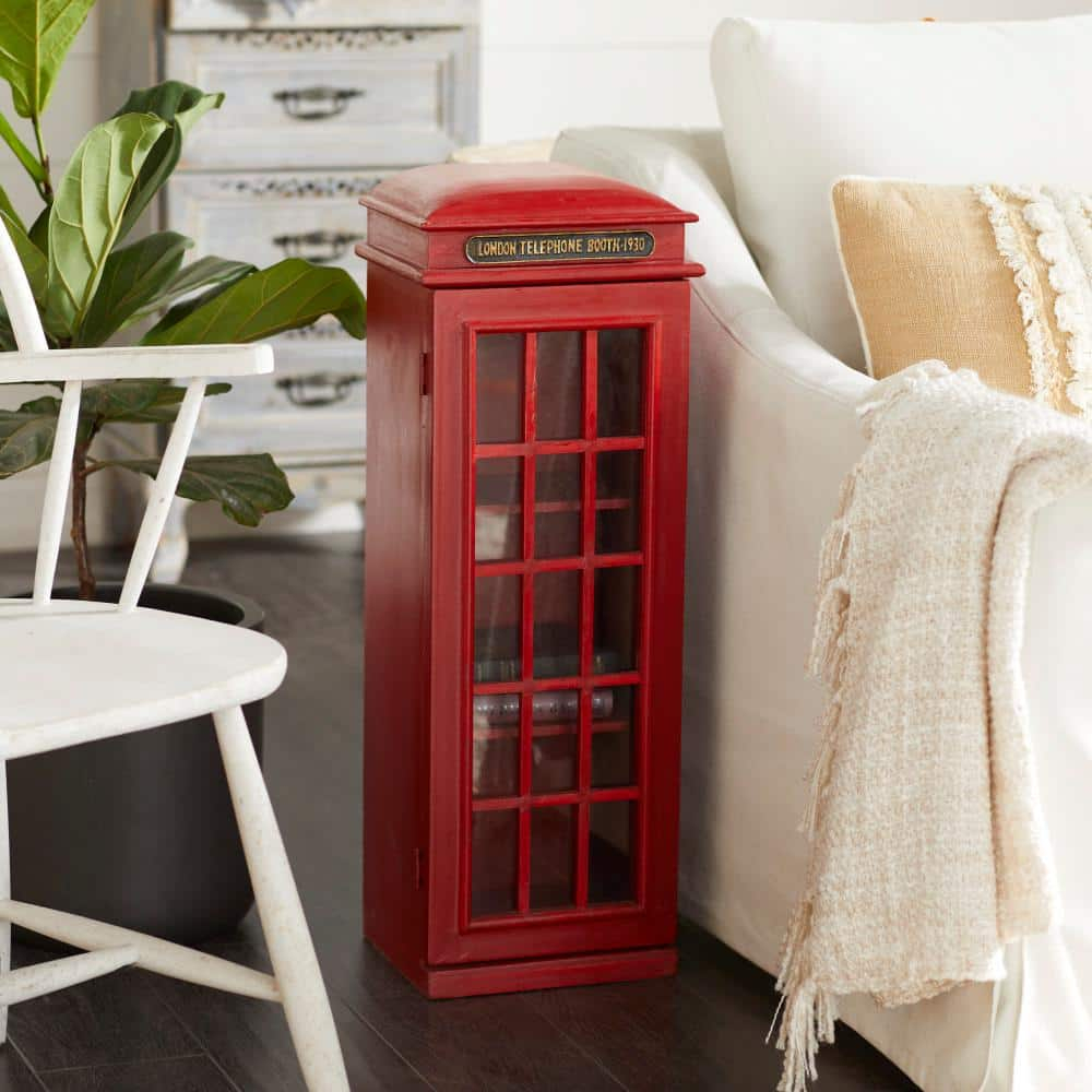 DecMode 11" x 30" Red Wooden London Telephone Booth 2 Shelf Storage Unit, 1-Piece
