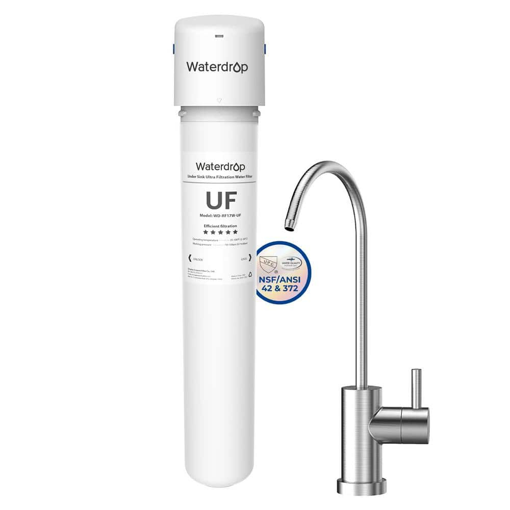 Waterdrop 17UBW-UF 0.01 μm Ultra Filtration Under Sink Water Filter System for Baçtёria Reduction, Reduces Lead, Chlorine, Bad Taste & Odor, 24K Gallons, with Dedicated Brushed Nickel Faucet, USA Tech