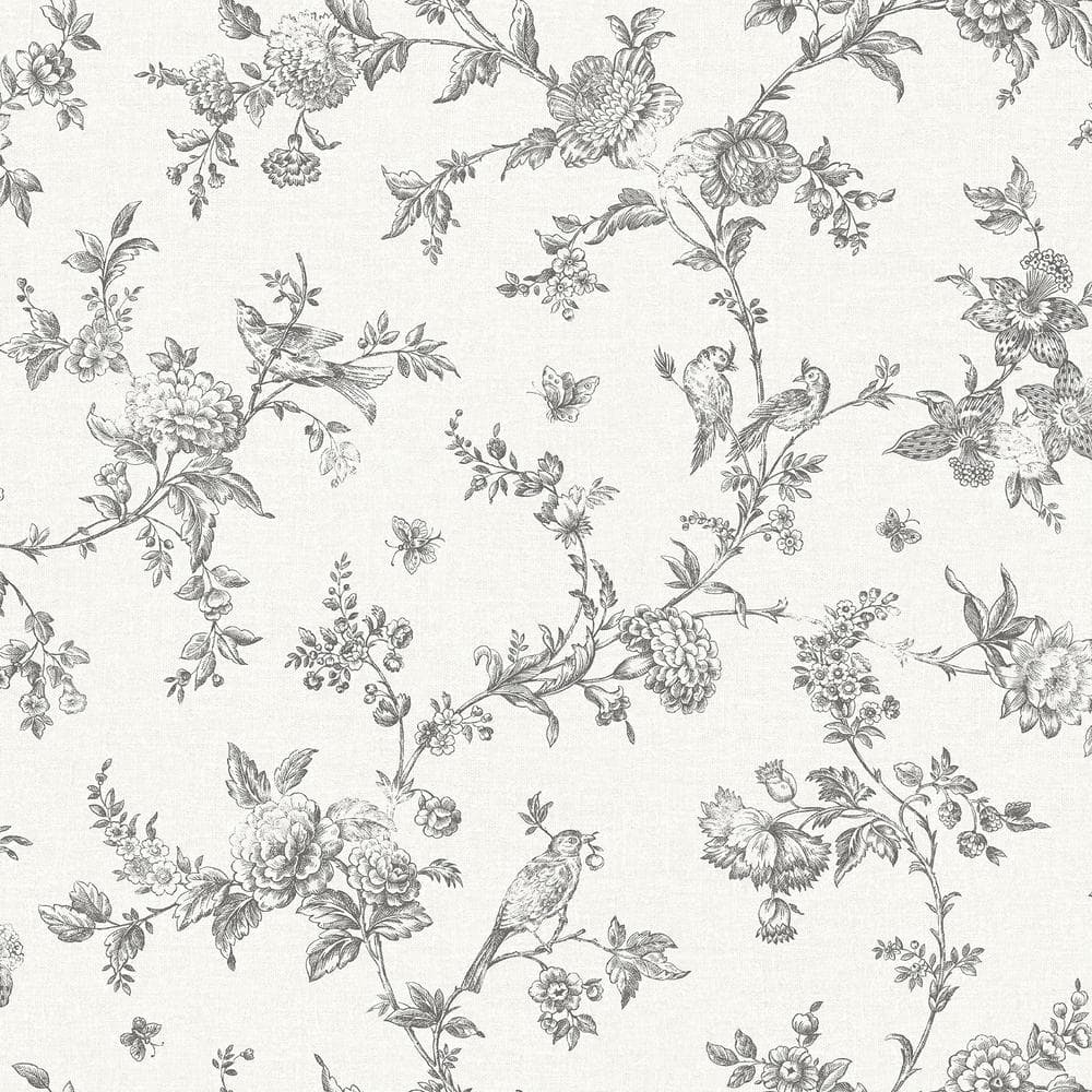 Chesapeake Nightingale Charcoal Floral Trail Wallpaper