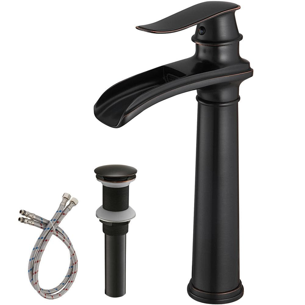 Waterfall Single Hole Single Handle Vessel Sink Faucet With Drain Assembly in Oil Rubbed Bronze