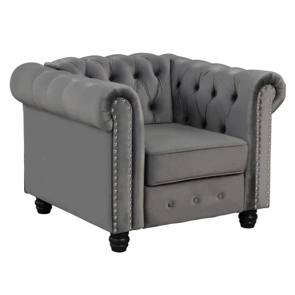 Velvet Couches for Living Room Sets, Chair and Sofa 2 Pieces Top in Gray