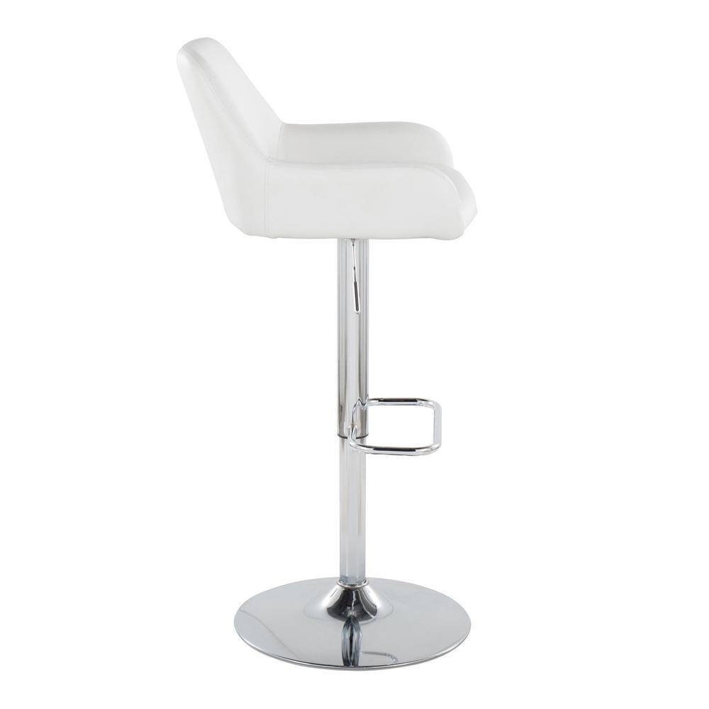 LumiSource Chrome Metal, White PU Daniella Adjustable Barstool - Set of 2