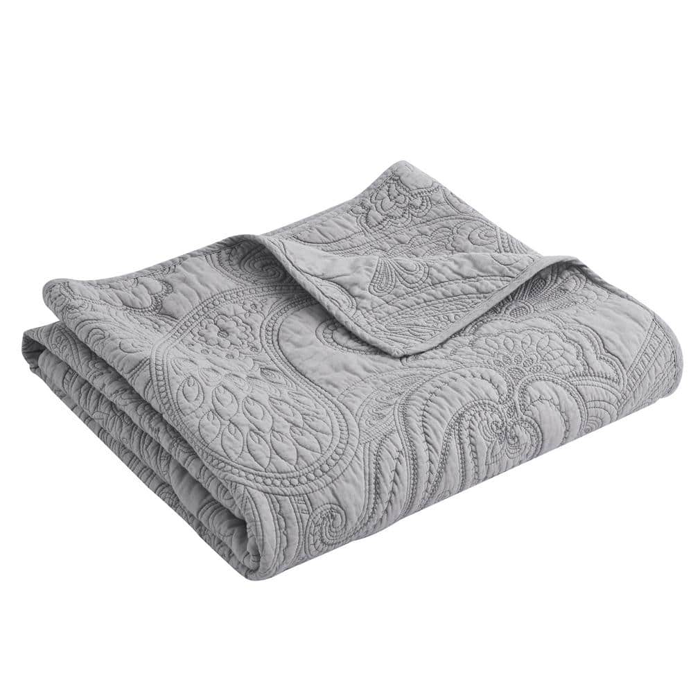 Levtex Home - Perla - Quilted Throw - 50x60in. - Paisley - Grey - Cotton Fabric