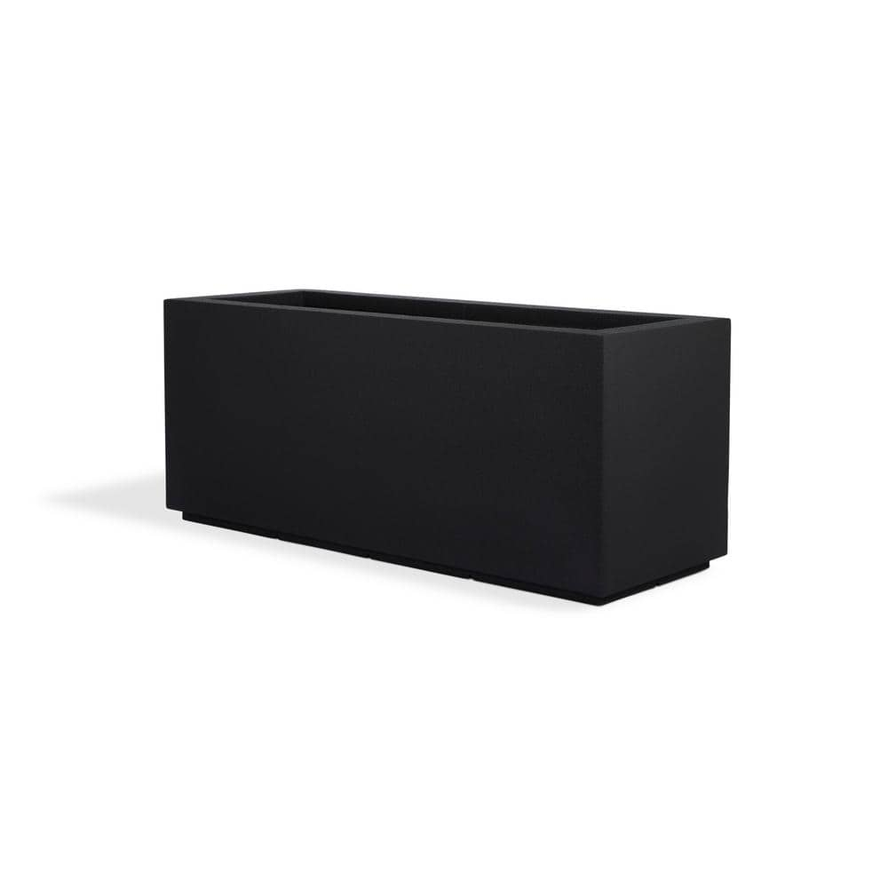 PolyStone Milan Tall Modern Outdoor/Indoor Rectangular Trough Planter, 46" L X 17" W X 19" H, Lightweight, Heavy Duty, Weather Resistant, Polymer Finish, Commercial and Residential (Black)