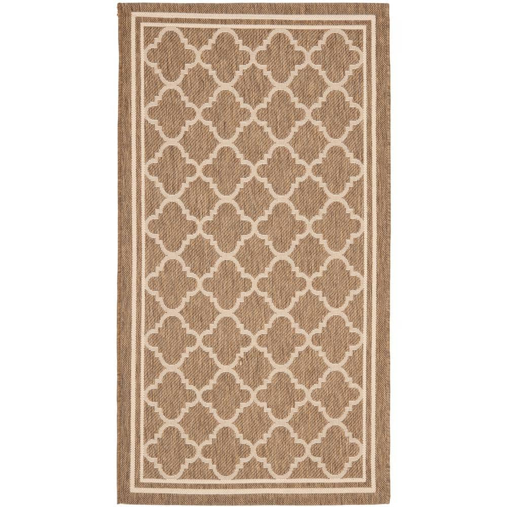 SAFAVIEH Courtyard Alina Geometric Quatrefoil Indoor/Outdoor Area Rug, Brown/Bone, 2'7" x 5'