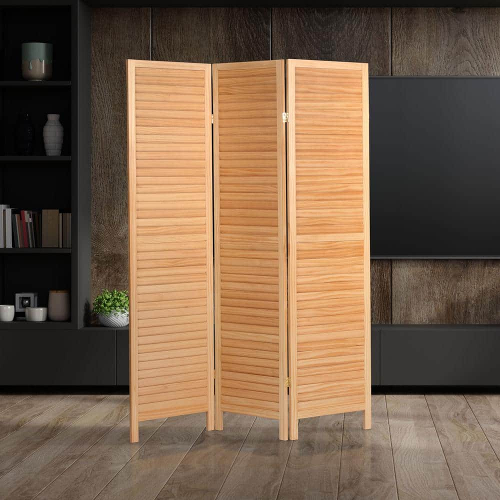 Oriental Furniture 6 ft. Tall Wooden Louvered Room Divider Natural - 3 Panel
