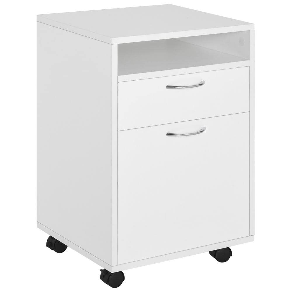 Mobile Storage Cabinet Organizer with Drawer and Cabinet, Printer Stand with Castors in White