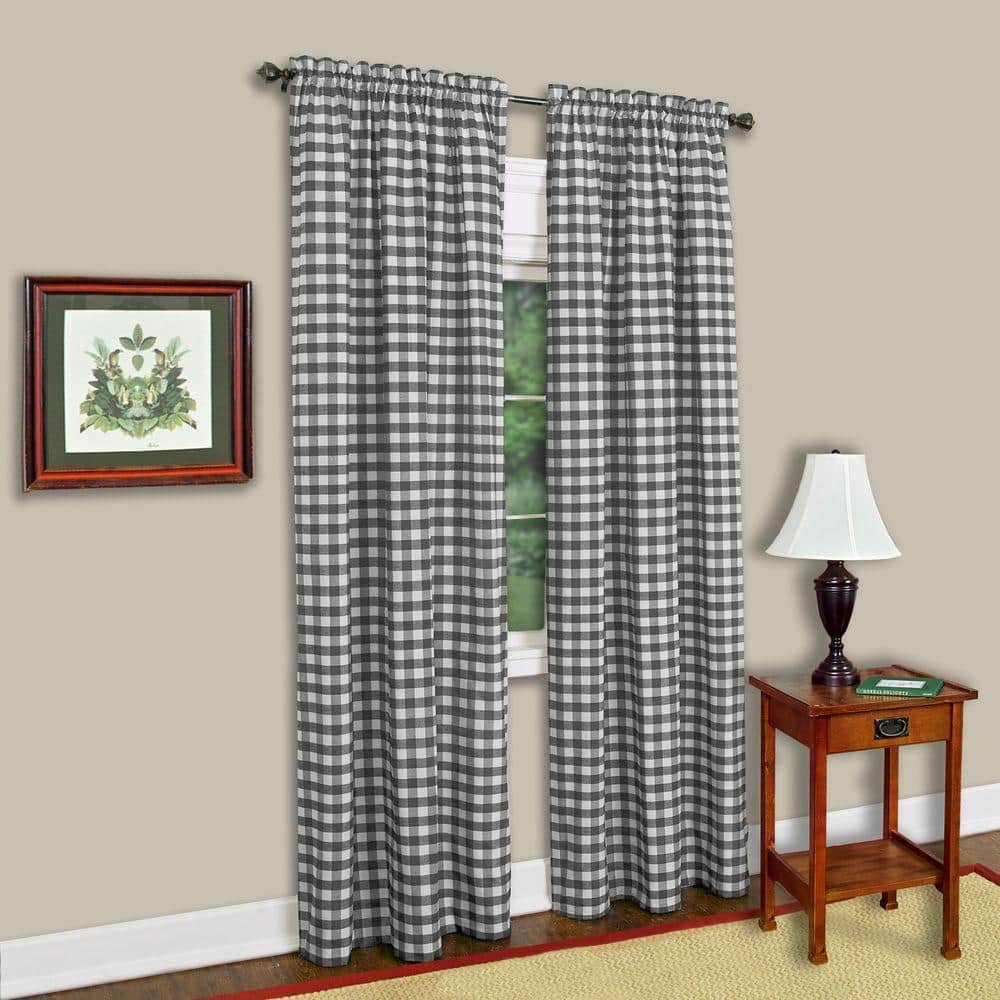 Achim Buffalo Check Window Curtain Panel, 42 inches x 84 inches, Black