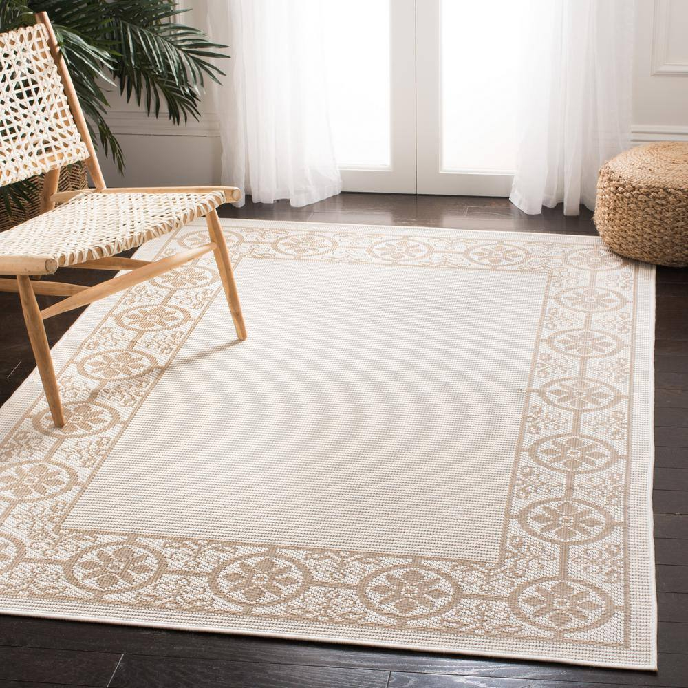 SAFAVIEH Bermuda Patton Floral Machine Washable Indoor/Outdoor Area Rug, Ivory/Beige, 6'7" x 6'7" Square