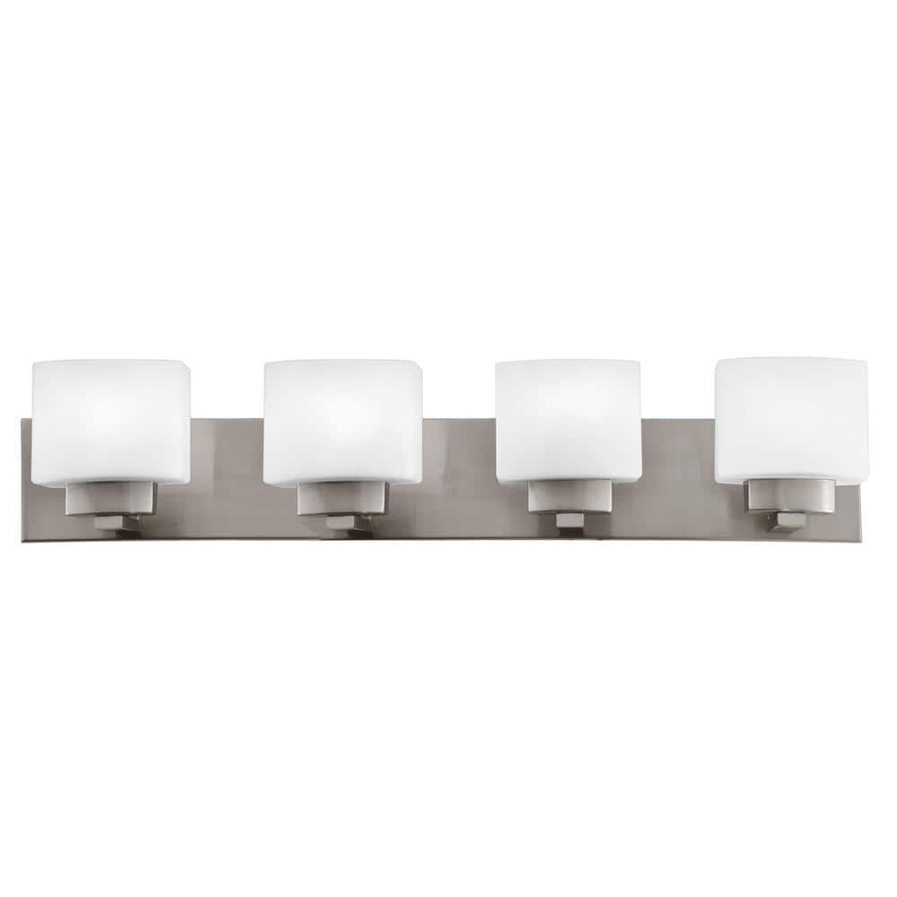 Design House Dove Creek 4-Light Dimmable Vanity Light with Frosted Glass Shades, Satin Nickel