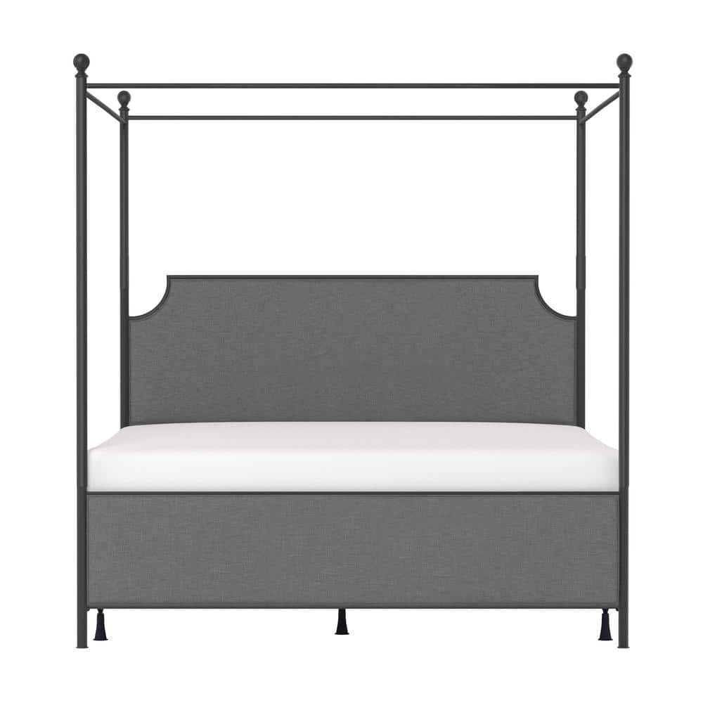 Hillsdale Furniture McArthur Metal Upholstered Canopy King Bed, Black Matte with Gray