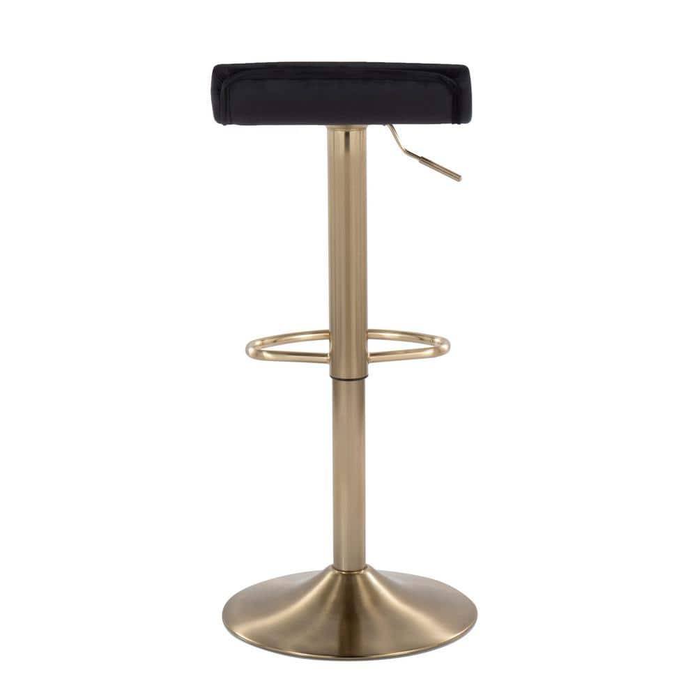 Ale Contemporary Adjustable Height Barstool With Swivel In Gold Brushed Metal And Black Velvet With Oval Footrest - Set