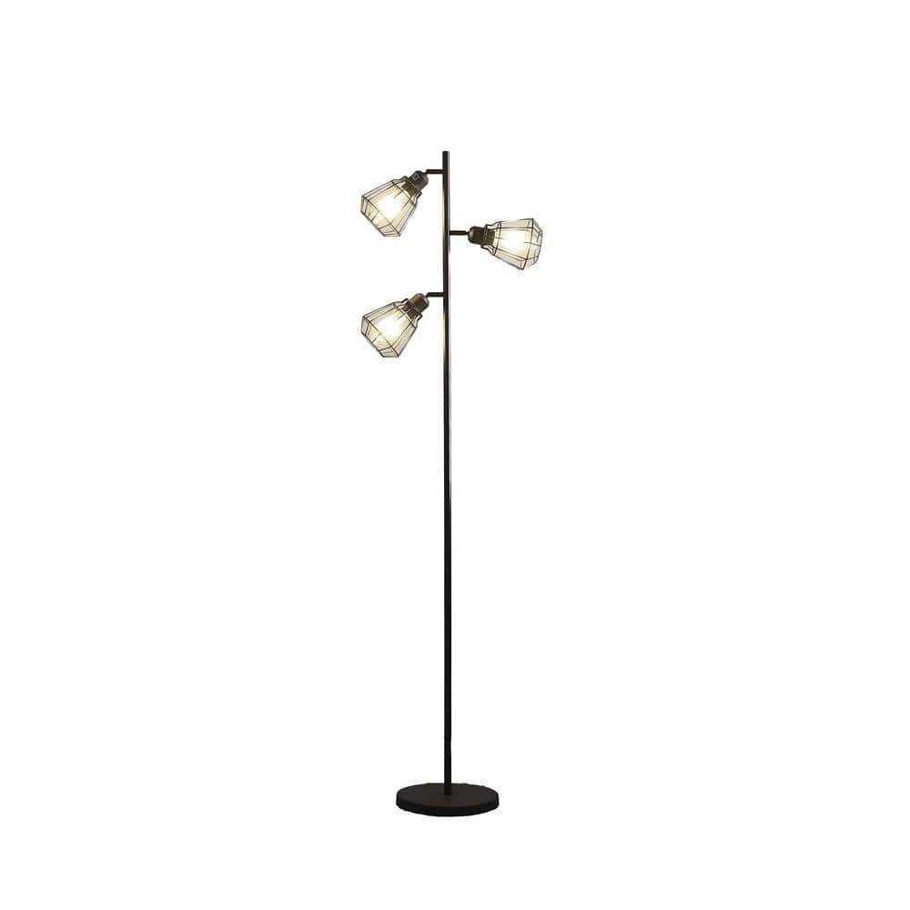 ORE International 65" Adjustable Cage Shade Metal Floor Lamp Black Matte