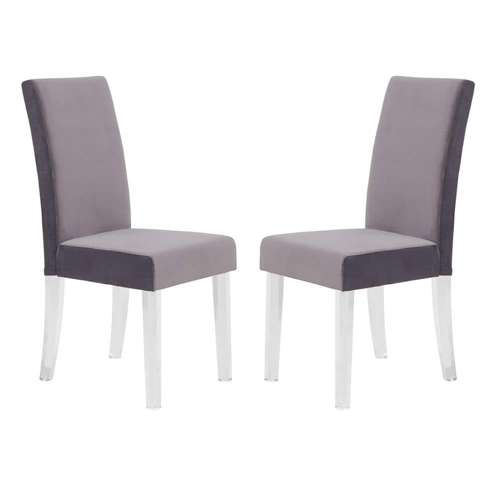 20 x 36 x 17 in. Dalia Modern & Contemporary Dining Chair, Gray Velvet with Acrylic Legs - Set of 2