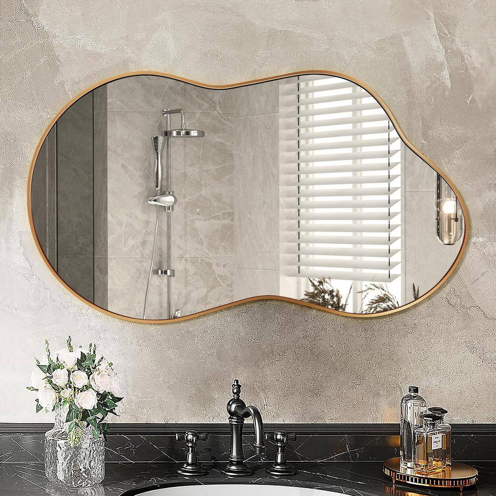 36 in. W. x 24 in. H Irregular Gold Aluminum Alloy Framed Wall Mirror Asymmetrical Wall Mirror