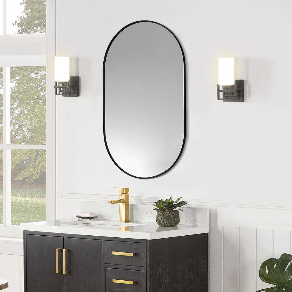 Ispra 36" Oval Bathroom/Vanity Matt Black Aluminum Framed Wall Mirror