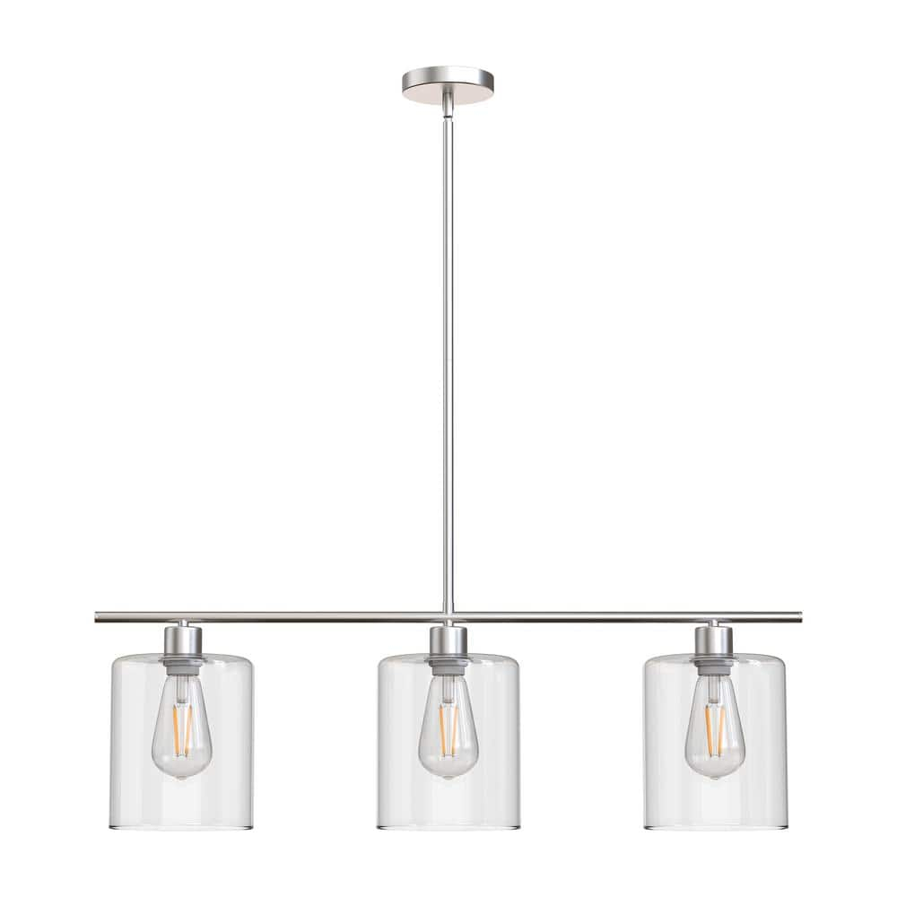 3-Light Pendant Lighting Clear Glass Pendant Lighting for Kitchen Island Brushed Nickel Hanging Light Fixture Pendant Light Dining Room Chandelier Farmhouse