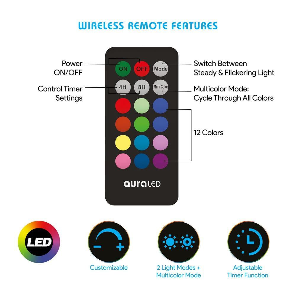 Aura LED Flameless Color Candle Large