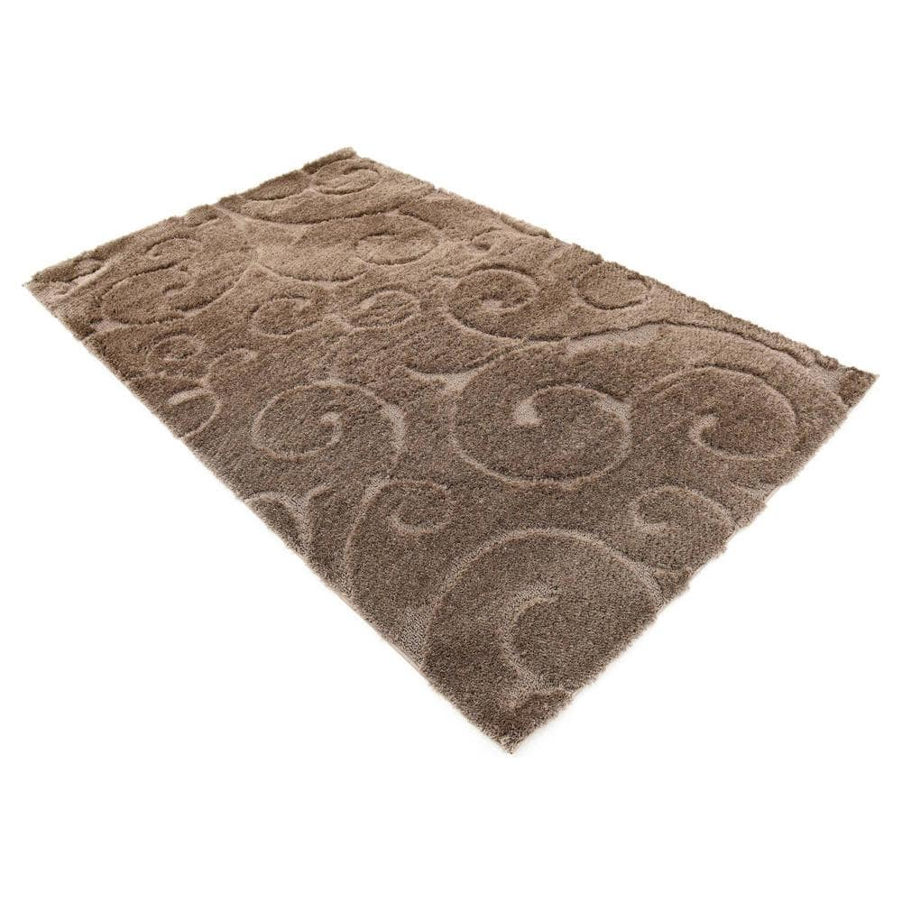 Brown Floral Shag Synthetic Rectangular Area Rug 5' x 8'